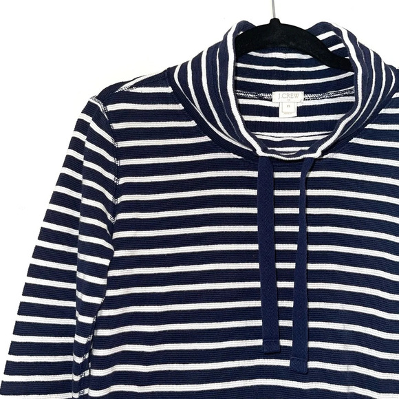 J. Crew Factory Navy Blue & White Striped Cowl Neck Sweatshirt Xsmall Women’s - Picture 3 of 11